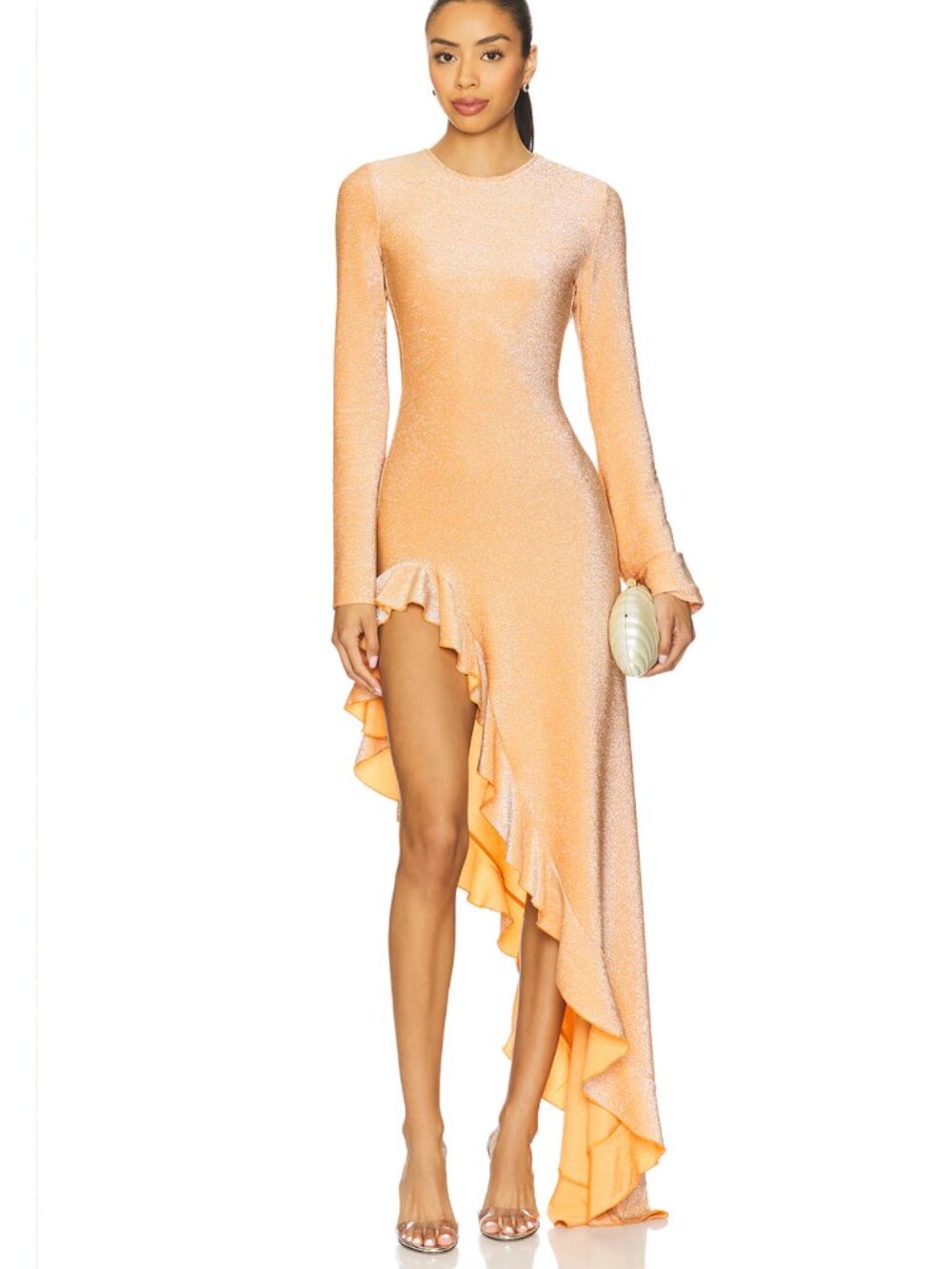 NEW DELFI Rosalia Maxi Dress in Orange Long Sleeve Ruffle Small S